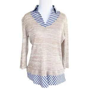 BELUVA SAN FRANCISCO Layered Collared Soft Waffle Knit Top S/M